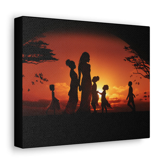 Golden Bonds' African-Themed Canvas - Celebrate Faith, Love, and Family in Every Sunset Moment - captivatingconversationsstarters