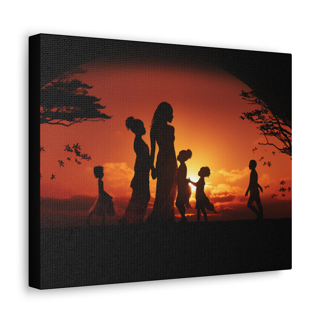 Golden Bonds' African-Themed Canvas - Celebrate Faith, Love, and Family in Every Sunset Moment - captivatingconversationsstarters