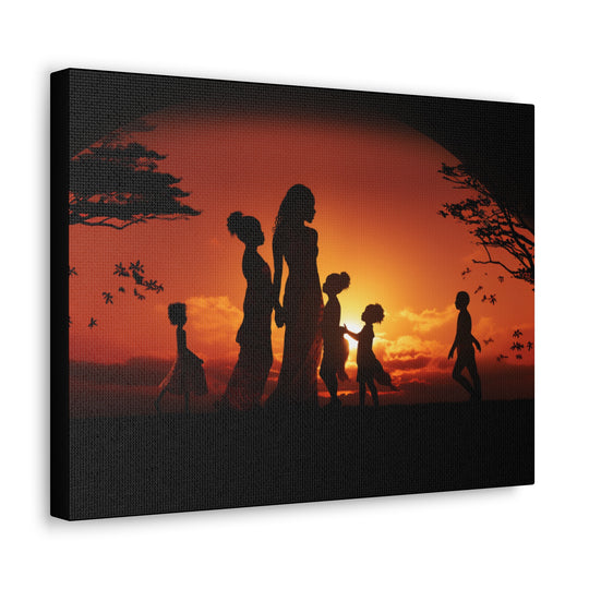 Golden Bonds' African-Themed Canvas - Celebrate Faith, Love, and Family in Every Sunset Moment - captivatingconversationsstarters