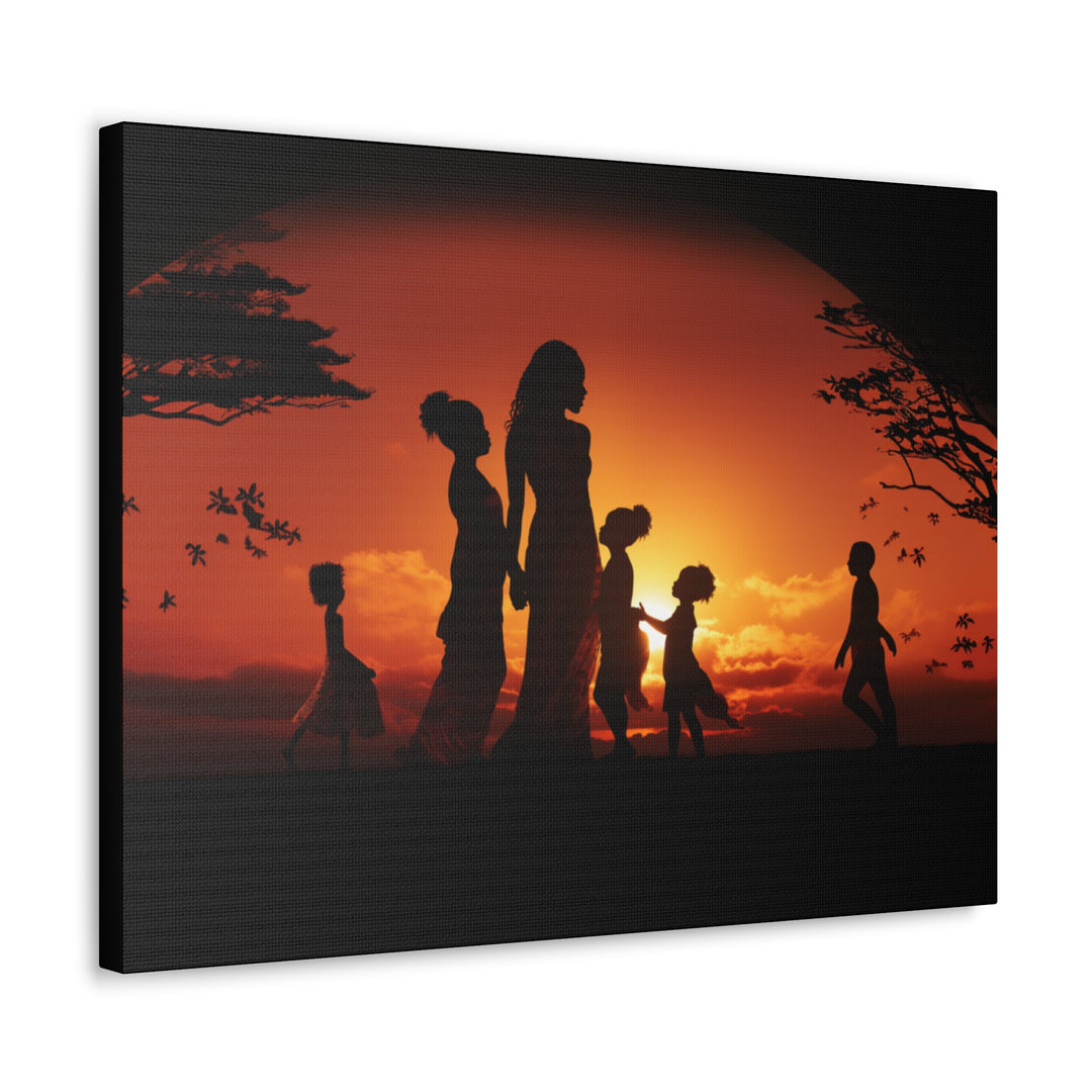 Golden Bonds' African-Themed Canvas - Celebrate Faith, Love, and Family in Every Sunset Moment - captivatingconversationsstarters