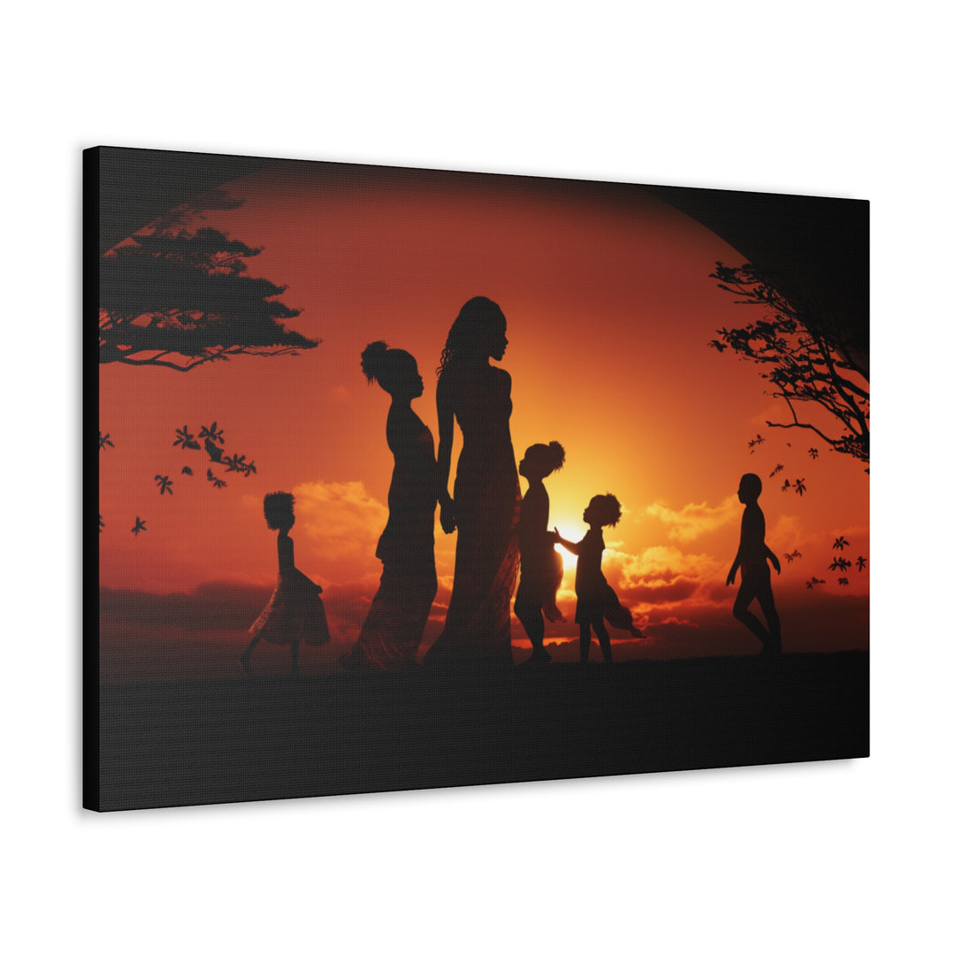 Golden Bonds' African-Themed Canvas - Celebrate Faith, Love, and Family in Every Sunset Moment - captivatingconversationsstarters