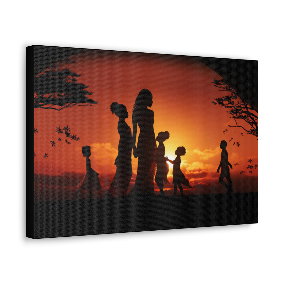 Golden Bonds' African-Themed Canvas - Celebrate Faith, Love, and Family in Every Sunset Moment - captivatingconversationsstarters