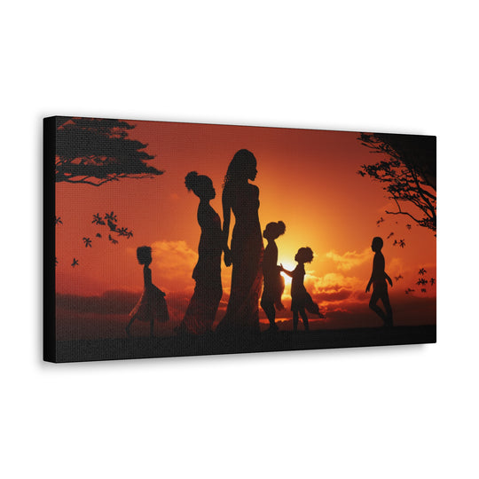 Golden Bonds' African-Themed Canvas - Celebrate Faith, Love, and Family in Every Sunset Moment - captivatingconversationsstarters