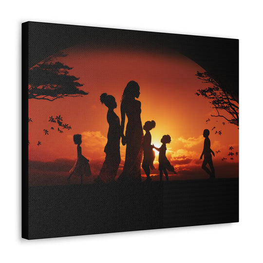 Golden Bonds' African-Themed Canvas - Celebrate Faith, Love, and Family in Every Sunset Moment - captivatingconversationsstarters