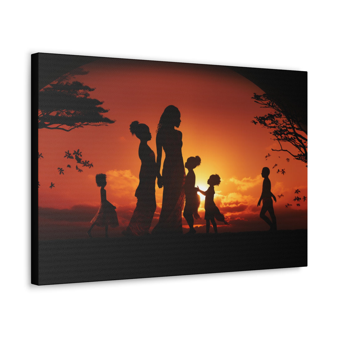 Golden Bonds' African-Themed Canvas - Celebrate Faith, Love, and Family in Every Sunset Moment - captivatingconversationsstarters