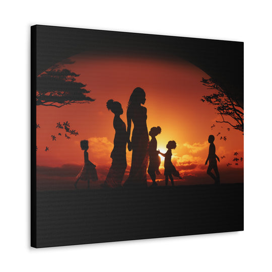 Golden Bonds' African-Themed Canvas - Celebrate Faith, Love, and Family in Every Sunset Moment - captivatingconversationsstarters