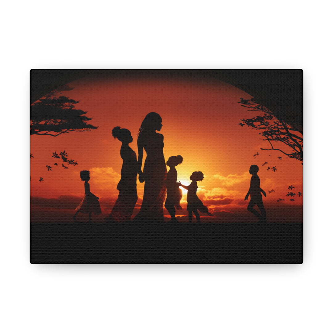 Golden Bonds' African-Themed Canvas - Celebrate Faith, Love, and Family in Every Sunset Moment - captivatingconversationsstarters