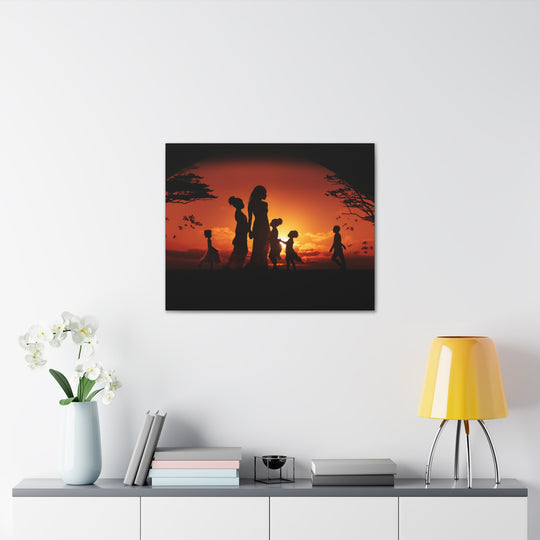 Golden Bonds' African-Themed Canvas - Celebrate Faith, Love, and Family in Every Sunset Moment - captivatingconversationsstarters