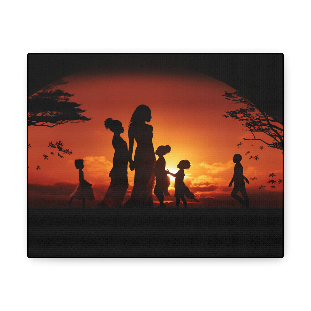 Golden Bonds' African-Themed Canvas - Celebrate Faith, Love, and Family in Every Sunset Moment - captivatingconversationsstarters