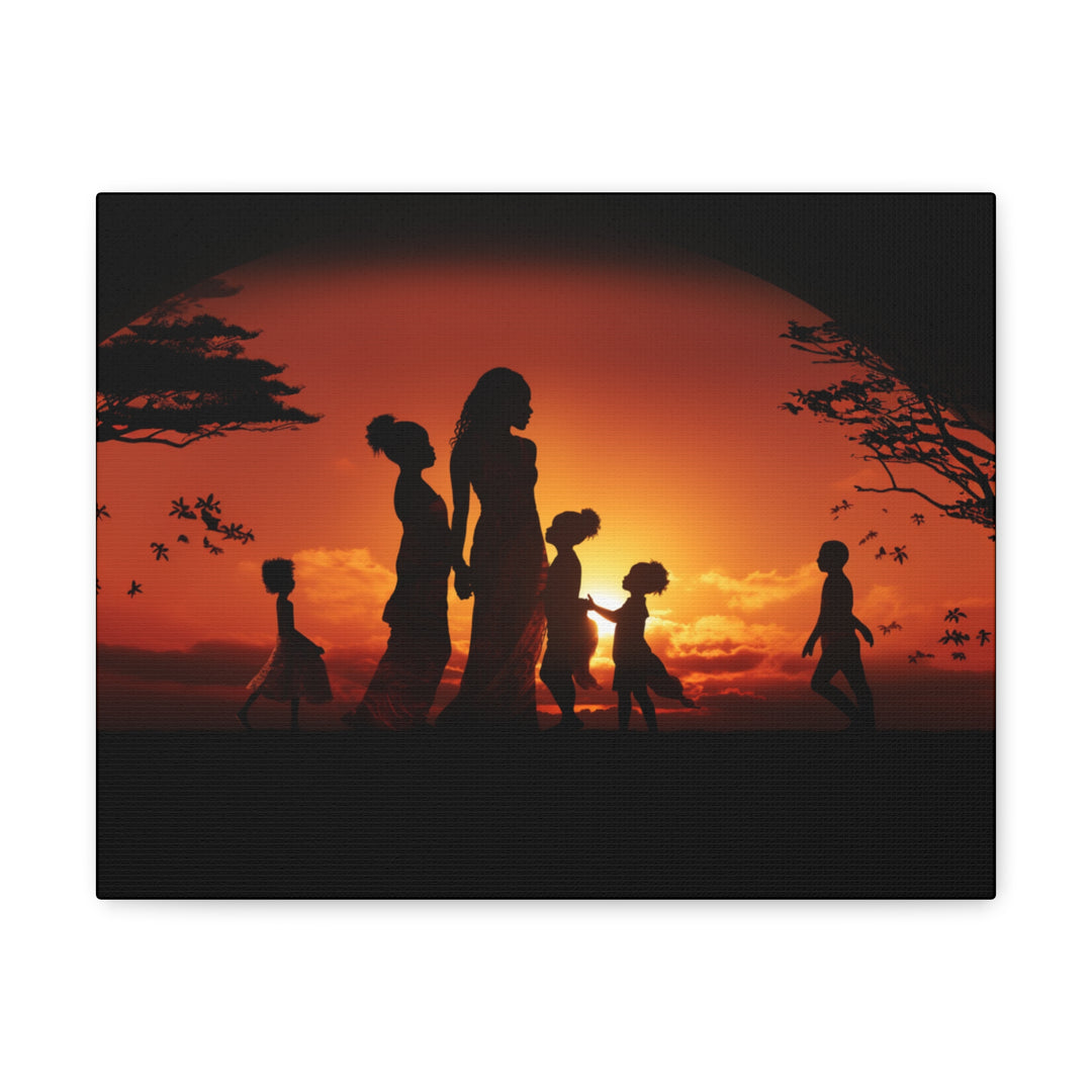 Golden Bonds' African-Themed Canvas - Celebrate Faith, Love, and Family in Every Sunset Moment - captivatingconversationsstarters