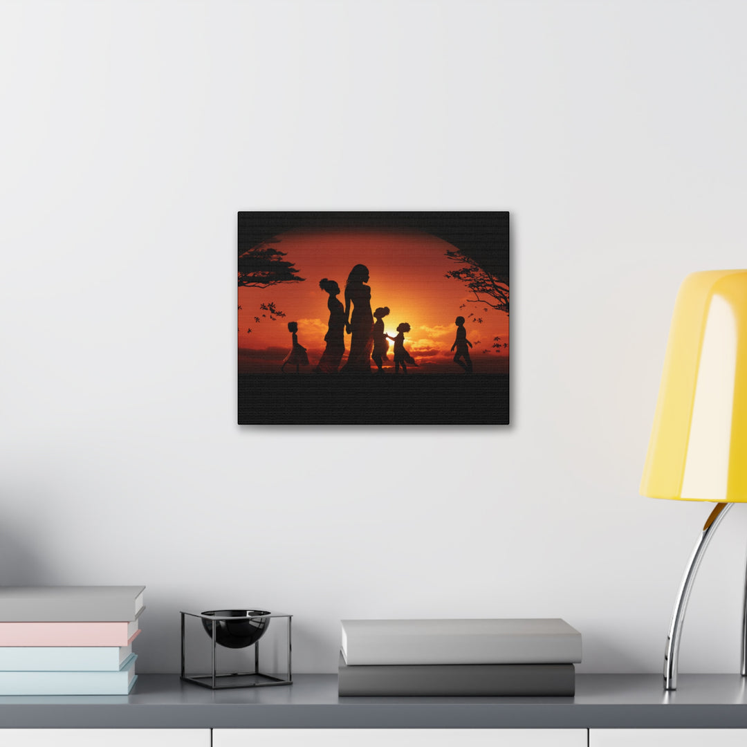 Golden Bonds' African-Themed Canvas - Celebrate Faith, Love, and Family in Every Sunset Moment - captivatingconversationsstarters