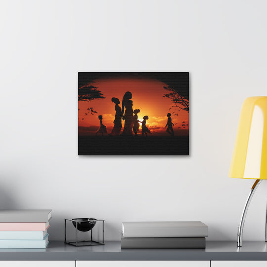 Golden Bonds' African-Themed Canvas - Celebrate Faith, Love, and Family in Every Sunset Moment - captivatingconversationsstarters