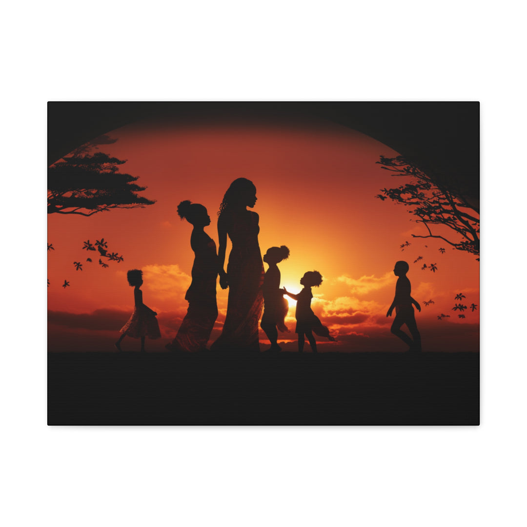 Golden Bonds' African-Themed Canvas - Celebrate Faith, Love, and Family in Every Sunset Moment - captivatingconversationsstarters