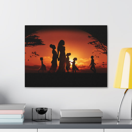 Golden Bonds' African-Themed Canvas - Celebrate Faith, Love, and Family in Every Sunset Moment - captivatingconversationsstarters