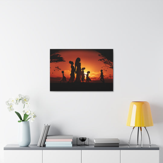 Golden Bonds' African-Themed Canvas - Celebrate Faith, Love, and Family in Every Sunset Moment - captivatingconversationsstarters