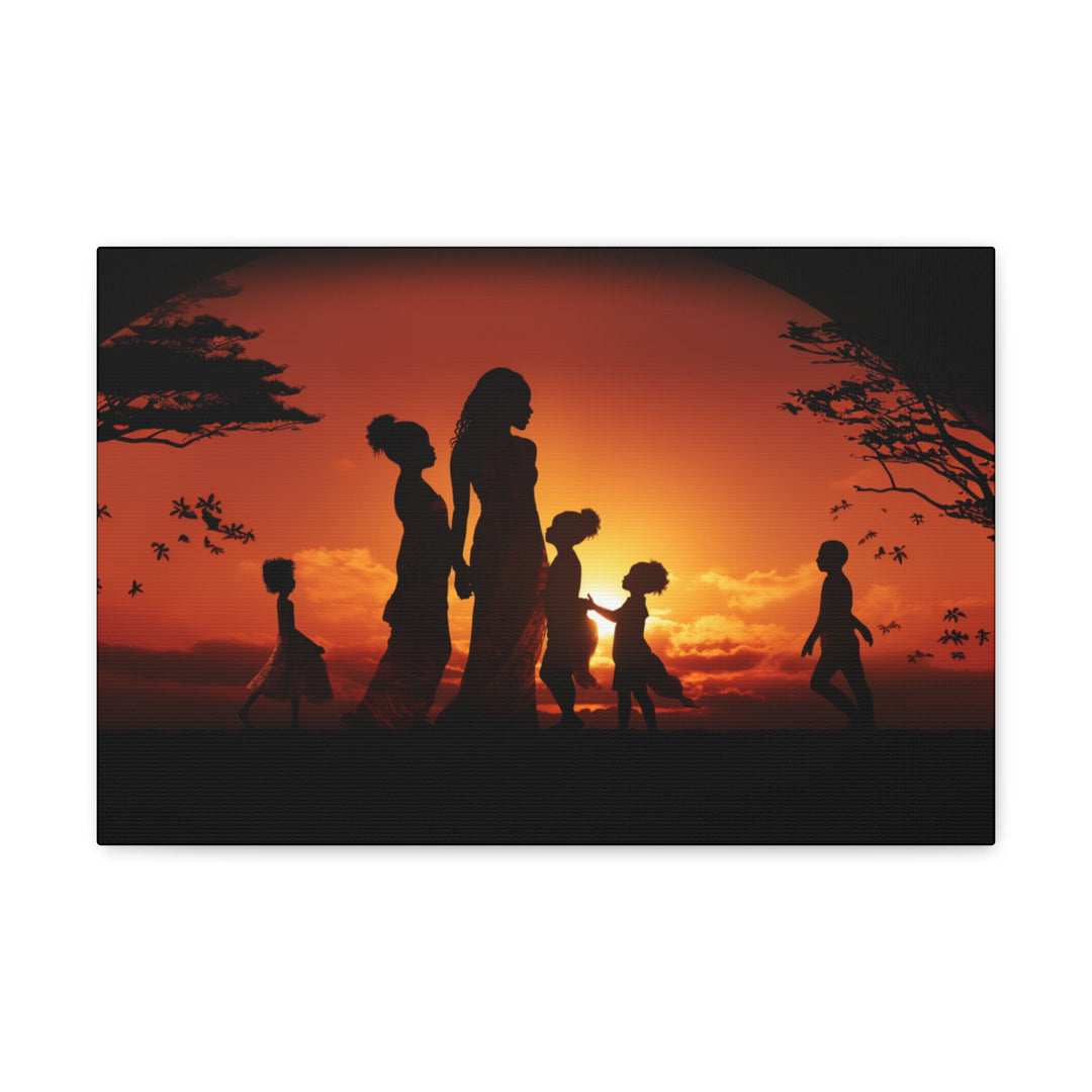 Golden Bonds' African-Themed Canvas - Celebrate Faith, Love, and Family in Every Sunset Moment - captivatingconversationsstarters