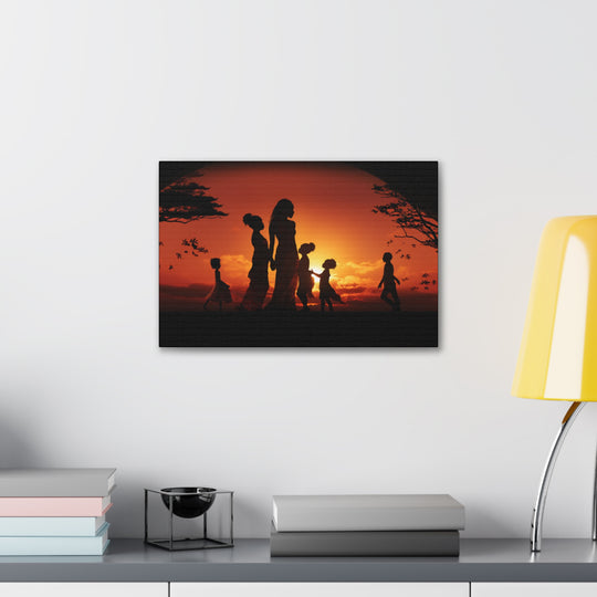 Golden Bonds' African-Themed Canvas - Celebrate Faith, Love, and Family in Every Sunset Moment - captivatingconversationsstarters