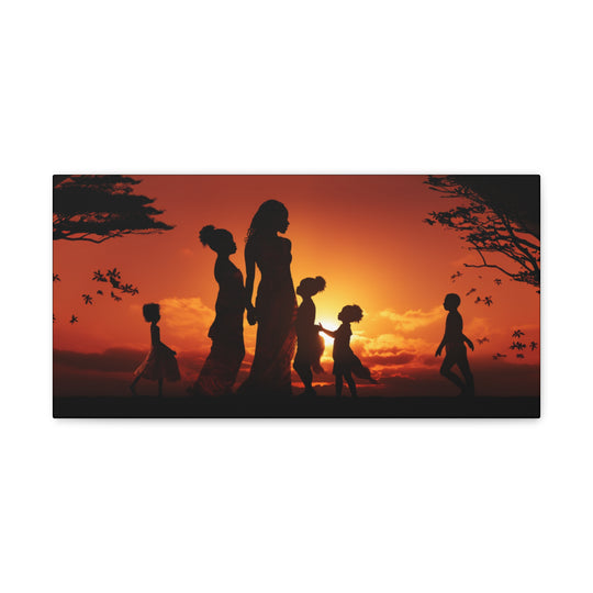 Golden Bonds' African-Themed Canvas - Celebrate Faith, Love, and Family in Every Sunset Moment - captivatingconversationsstarters