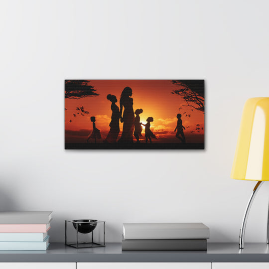Golden Bonds' African-Themed Canvas - Celebrate Faith, Love, and Family in Every Sunset Moment - captivatingconversationsstarters