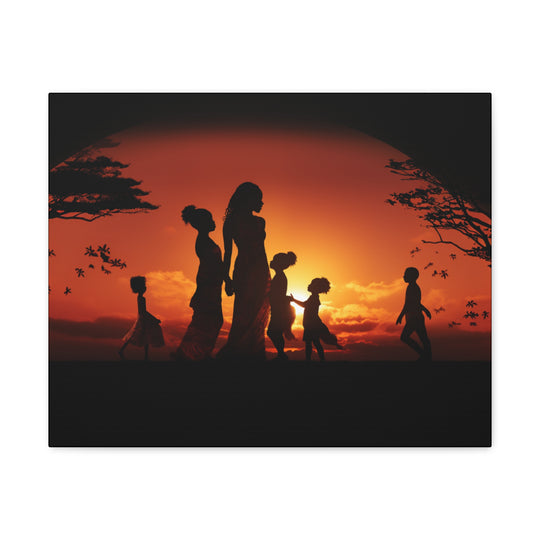 Golden Bonds' African-Themed Canvas - Celebrate Faith, Love, and Family in Every Sunset Moment - captivatingconversationsstarters