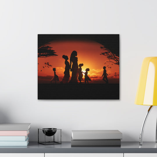 Golden Bonds' African-Themed Canvas - Celebrate Faith, Love, and Family in Every Sunset Moment - captivatingconversationsstarters