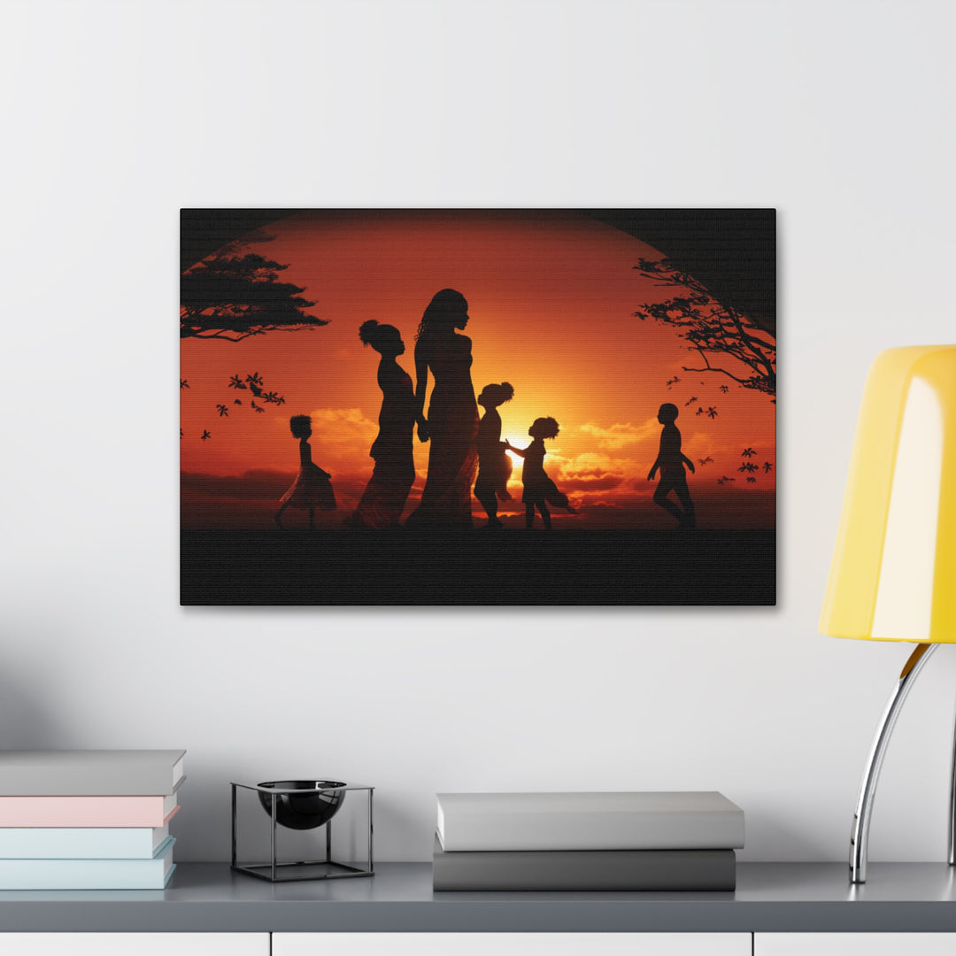 Golden Bonds' African-Themed Canvas - Celebrate Faith, Love, and Family in Every Sunset Moment - captivatingconversationsstarters