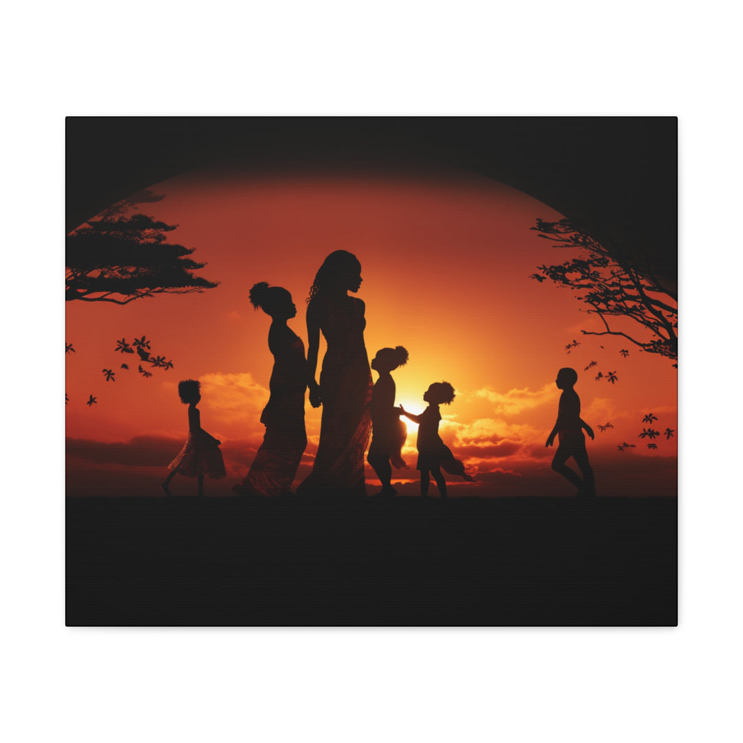 Golden Bonds' African-Themed Canvas - Celebrate Faith, Love, and Family in Every Sunset Moment - captivatingconversationsstarters