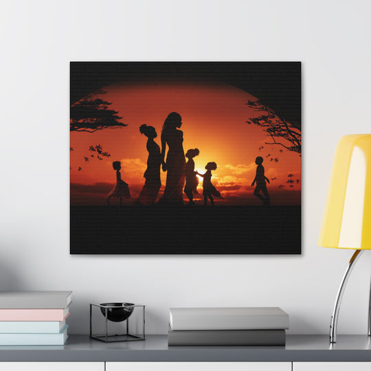 Golden Bonds' African-Themed Canvas - Celebrate Faith, Love, and Family in Every Sunset Moment - captivatingconversationsstarters