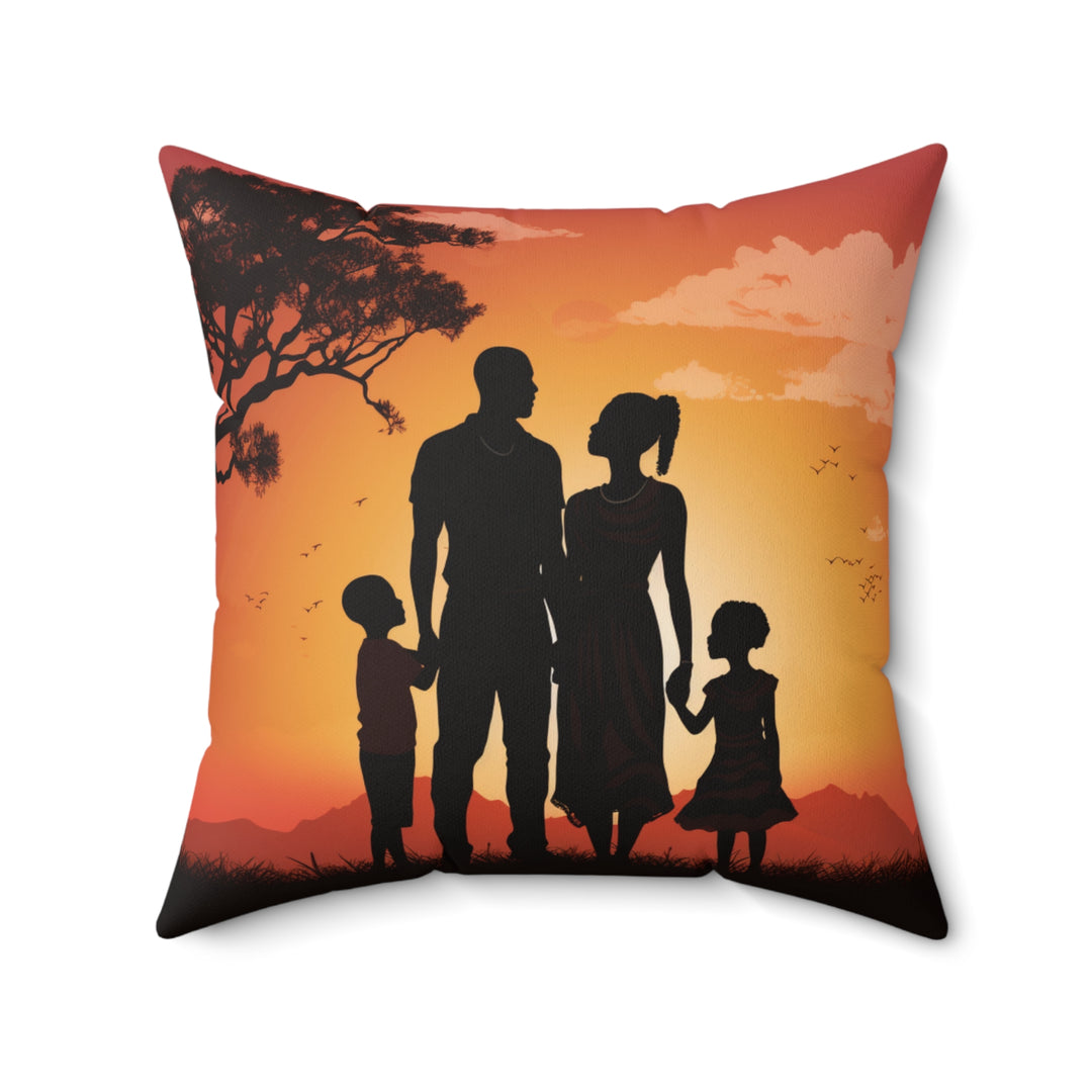 African Sunset Family Silhouette - Inspirational Pillow - captivatingconversationsstarters