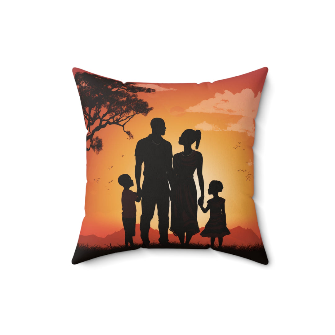 African Sunset Family Silhouette - Inspirational Pillow - captivatingconversationsstarters