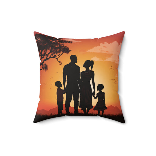 African Sunset Family Silhouette - Inspirational Pillow - captivatingconversationsstarters