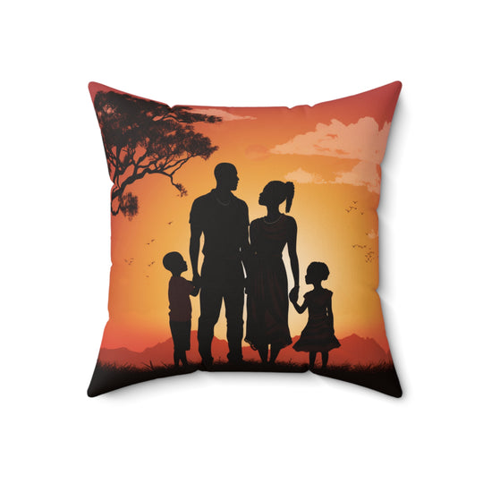 African Sunset Family Silhouette - Inspirational Pillow - captivatingconversationsstarters