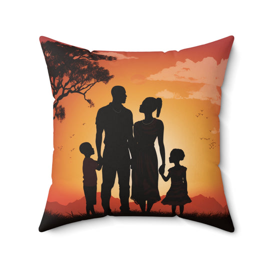African Sunset Family Silhouette - Inspirational Pillow - captivatingconversationsstarters