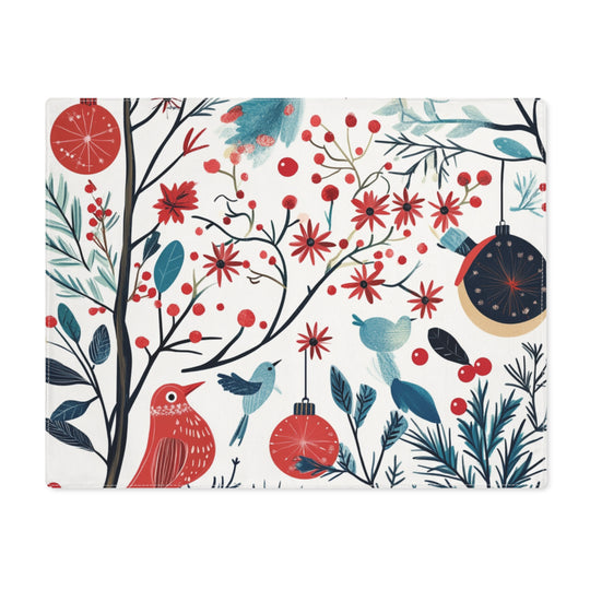Rattan Branches Placemat with Ornaments & Red Birds – Festive Holiday Table Décor for Christmas & Winter Dining - captivatingconversationsstarters