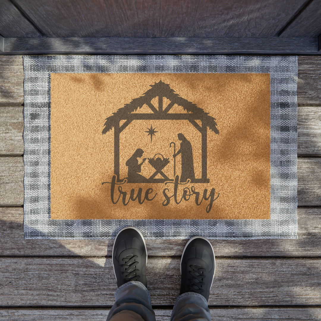 True Story Nativity Door Mat – Celebrate the Season with Faith & Style - captivatingconversationsstarters