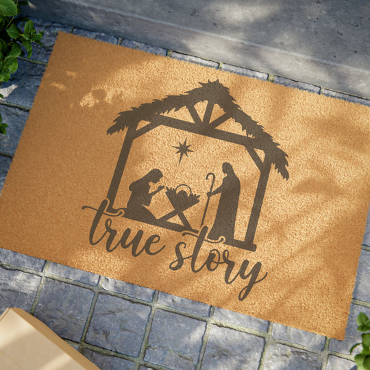 True Story Nativity Door Mat – Celebrate the Season with Faith & Style - captivatingconversationsstarters