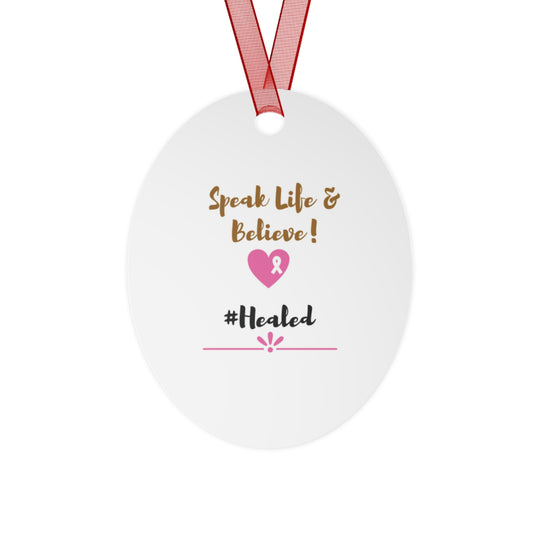 Healed Breast Cancer Awareness Metal Christmas Ornament – Durable, Double-Sided & Glossy Holiday Keepsake - captivatingconversationsstarters