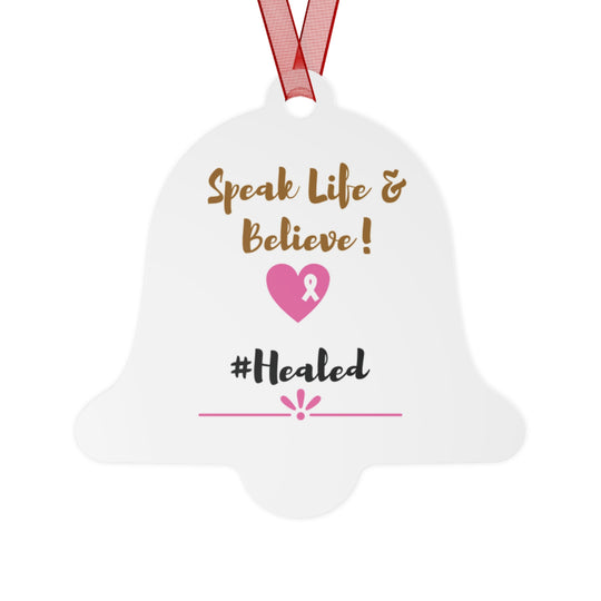 Healed Breast Cancer Awareness Metal Christmas Ornament – Durable, Double-Sided & Glossy Holiday Keepsake - captivatingconversationsstarters