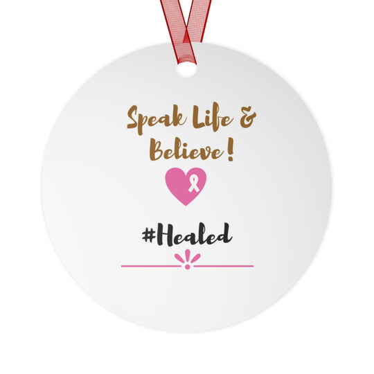 Healed Breast Cancer Awareness Metal Christmas Ornament – Durable, Double-Sided & Glossy Holiday Keepsake - captivatingconversationsstarters