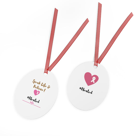 Healed Breast Cancer Awareness Metal Christmas Ornament – Durable, Double-Sided & Glossy Holiday Keepsake - captivatingconversationsstarters