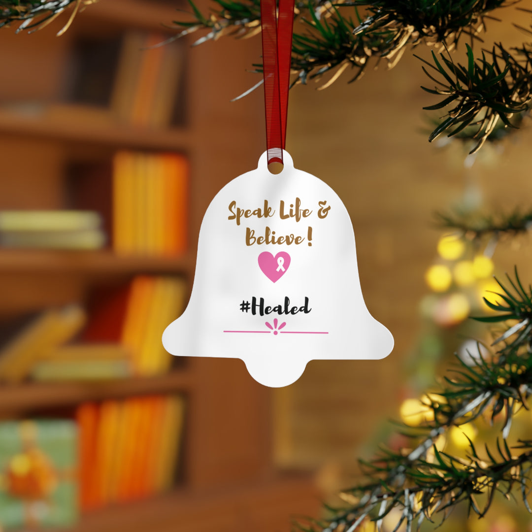 Healed Breast Cancer Awareness Metal Christmas Ornament – Durable, Double-Sided & Glossy Holiday Keepsake - captivatingconversationsstarters