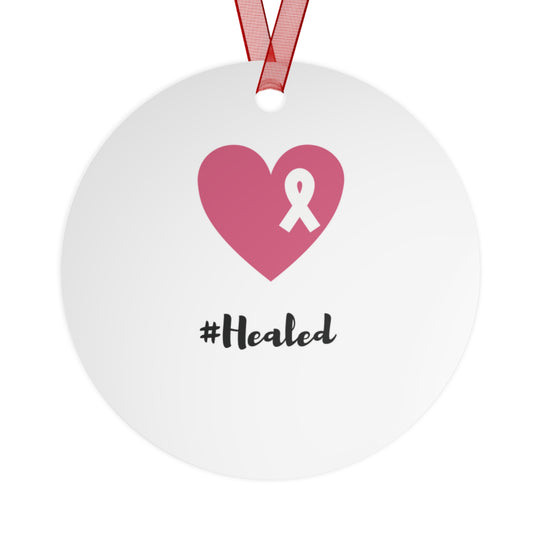 Healed Breast Cancer Awareness Metal Christmas Ornament – Durable, Double-Sided & Glossy Holiday Keepsake - captivatingconversationsstarters