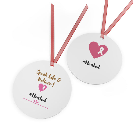 Healed Breast Cancer Awareness Metal Christmas Ornament – Durable, Double-Sided & Glossy Holiday Keepsake - captivatingconversationsstarters