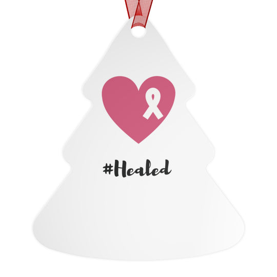 Healed Breast Cancer Awareness Metal Christmas Ornament – Durable, Double-Sided & Glossy Holiday Keepsake - captivatingconversationsstarters