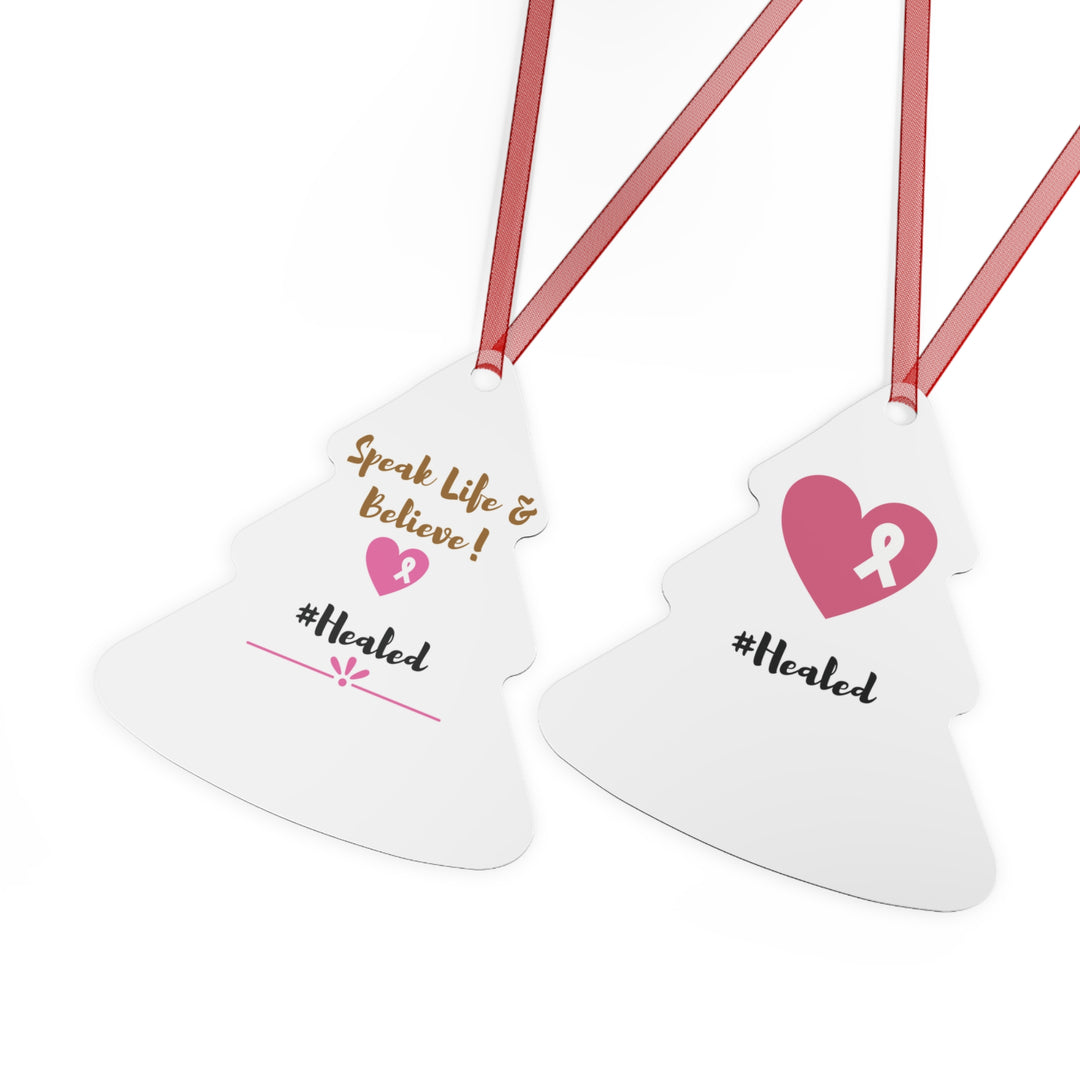 Healed Breast Cancer Awareness Metal Christmas Ornament – Durable, Double-Sided & Glossy Holiday Keepsake - captivatingconversationsstarters