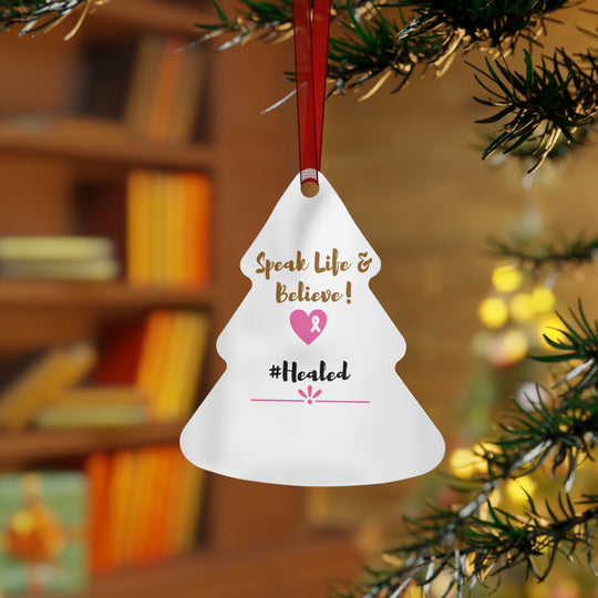 Healed Breast Cancer Awareness Metal Christmas Ornament – Durable, Double-Sided & Glossy Holiday Keepsake - captivatingconversationsstarters