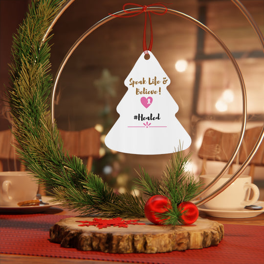 Healed Breast Cancer Awareness Metal Christmas Ornament – Durable, Double-Sided & Glossy Holiday Keepsake - captivatingconversationsstarters