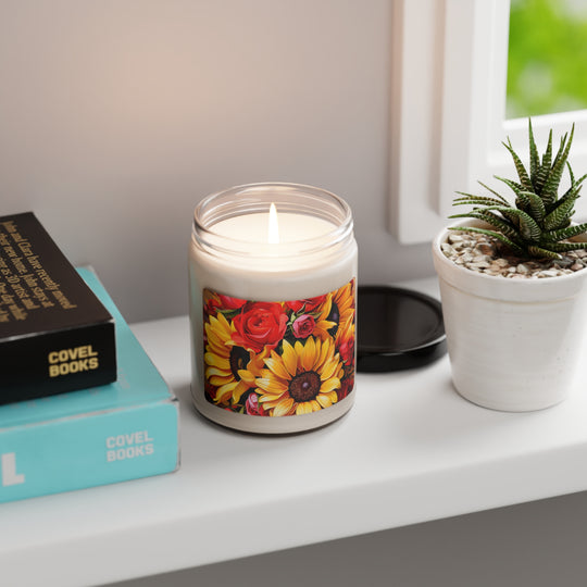 Soul-Glow Candle: Sunflowers & Roses for Spiritual Renewal and Mindfulness - captivatingconversationsstarters