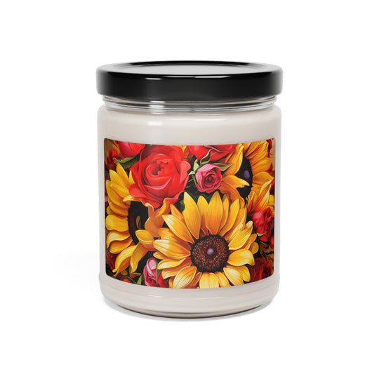 Soul-Glow Candle: Sunflowers & Roses for Spiritual Renewal and Mindfulness - captivatingconversationsstarters