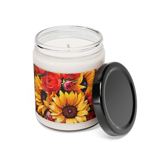 Soul-Glow Candle: Sunflowers & Roses for Spiritual Renewal and Mindfulness - captivatingconversationsstarters